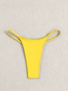 Swim Basics 女款純色三角比基尼泳褲，適合夏季度假海灘 - 黃色 - 查看 3