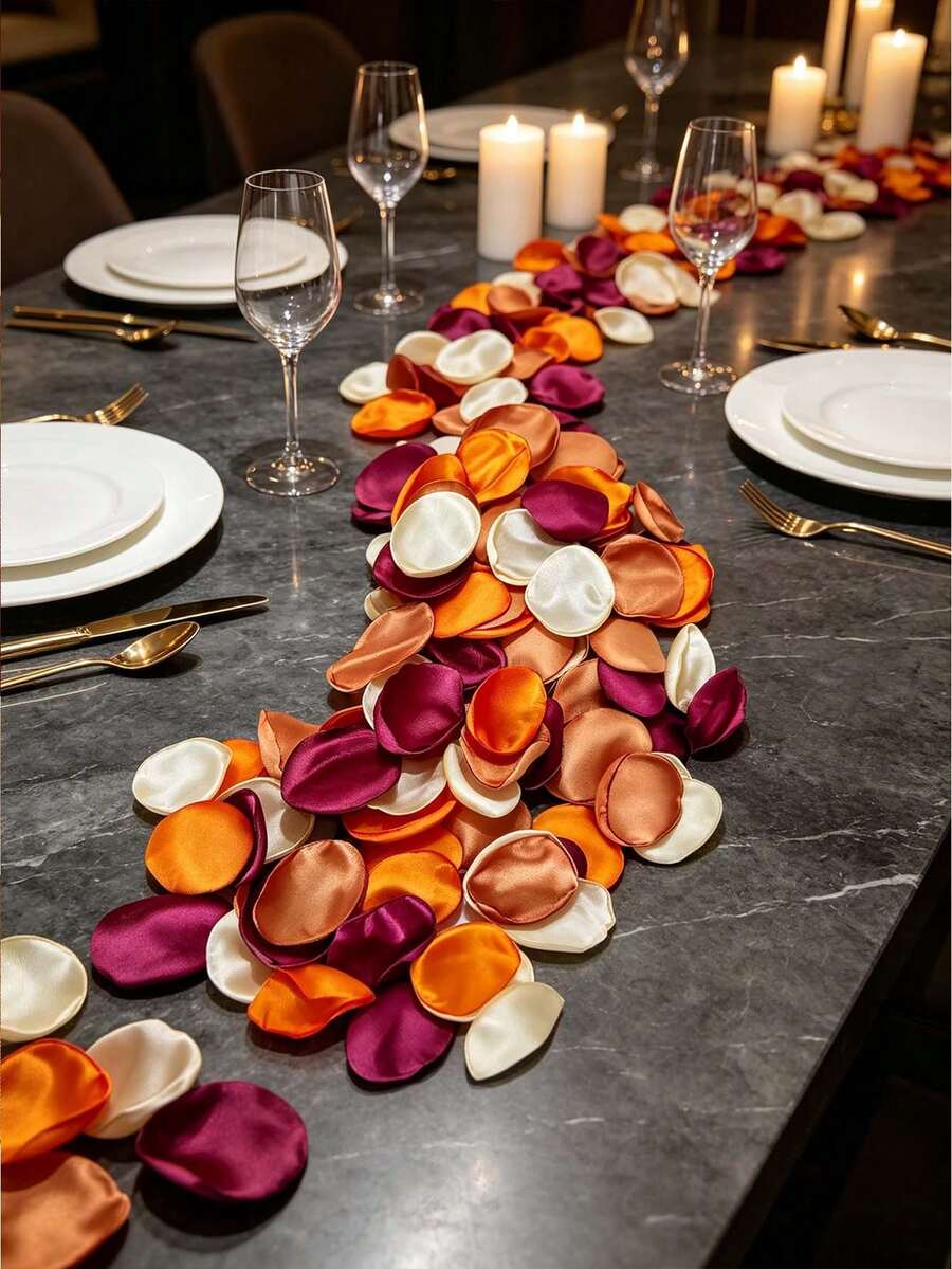 450 Rose Petals, Satin Material, Suitable For Wedding Baskets, Dining Table Center Decorations, Aisle Decorations, Party Confetti, Bridal Showers, Dinners, Wedding Decorations - Vintage Terracotta - View 1