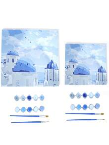 1 件套数字油画套装，适合成人初学者，地中海风景，20 宽 x 20 长或 30 宽 x 30 长帆布画，绘画油画，带 2 支画笔，丙烯颜料花卉和风景，DIY 绘画，家居墙壁装饰圣诞节，可作为节日礼物 - 彩色 - 查看 9