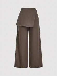 SHEIN Tall CURVE Plus Size Asymmetrical Waist Loose Fit Fashion Suit Pants For Commute And Office - Coffee Brown - View 2
