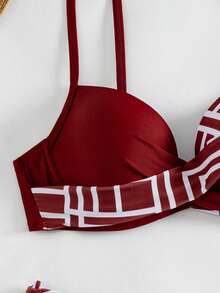 Swim Lushoire 女款夏季海灘幾何印花細肩帶性感比基尼三角內褲兩件式泳衣套裝 - 彩色 - 查看 3