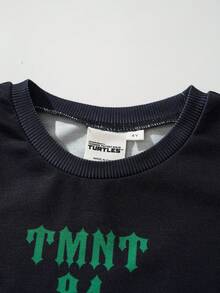 TEENAGE MUTANT NINJA TURTLES | SHEIN Young Boy Letter Cartoon Print Short Sleeve T-Shirt And Shorts Casual Daily Outfit - Black - View 4