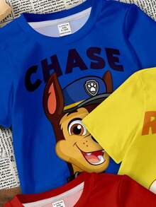 SHEIN | PAW Patrol 3件套男婴休闲圆领卡通字母印花短袖T恤，百搭日常穿着 - 彩色 - 查看 5