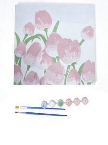 1 件郁金香数字油画套装，适合成人初学者，20 宽 x 20 长或 30 宽 x 30 长帆布画，绘画油画，带 2 支画笔，丙烯颜料花卉和风景，可爱的 DIY 绘画，家居墙壁装饰圣诞节，可作为节日礼物 - 彩色 - 查看 10