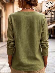Zayélia Women's Casual Daily Commuting Autumn Blouse - Army Green - View 3