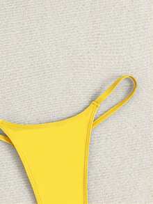 Swim Basics 女款純色三角比基尼泳褲，適合夏季度假海灘 - 黃色 - 查看 6