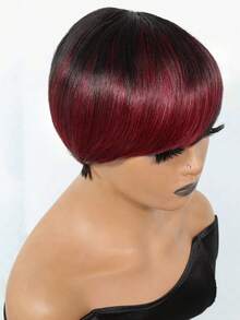 Short Straight Pixie Cut Human Hair Wigs 1B/99J Real Affordable Hair Replacement Wig Cheap Daily Use Wig For Beginner Friendly Wear To Go Burgundy Color Halloween - SNATURAL/99JC - View 4