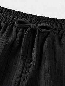 SHEIN Comfortable Long Black Pants For Tween Girls Designed Everyday Wear Wide Leg Loose Baggy Teen Fall Winter - Black - View 2
