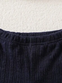 SHEIN Vintaside Kids 2件組男嬰春秋款奶油色、海軍藍、淺藍色極簡色塊三段式垂直條紋拼接假領長袖上衣與純色慢跑褲套裝，寬鬆休閒版型，適合日常外出、戶外玩耍、學校活動、家庭聚會、拍照 - 彩色 - 查看 3