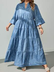 SHEIN CURVE+ 大尺碼牛仔效果印花長洋裝 2026 秋冬 22W - 彩色 - 查看 5