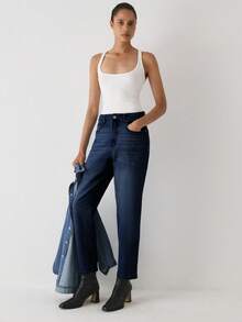 YARNWELL Women's Fashion Low Waist Slight Stretch Cat Whisker Washed Denim Jeans - Dark Wash - View 4