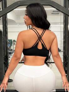 Slayform Women's Seamless Solid Color Criss-Cross Back Sports Bra - Black - View 3