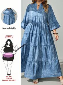 SHEIN CURVE+ 大尺碼牛仔效果印花長洋裝 2026 秋冬 22W - 彩色 - 查看 8