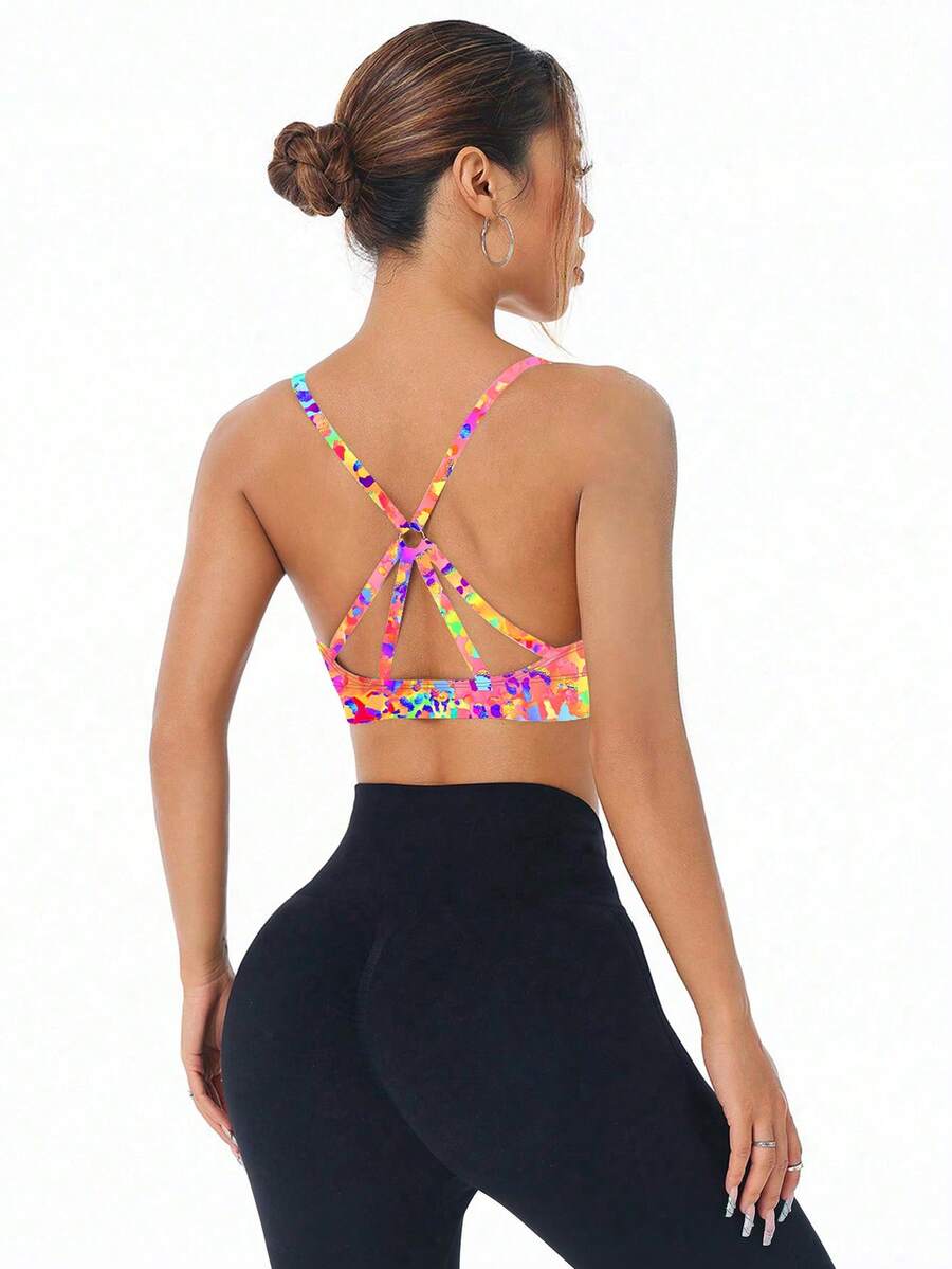 SHEIN Sovereign Charm 女士休闲撞色舒适透气运动文胸 - 彩色 - 查看 1