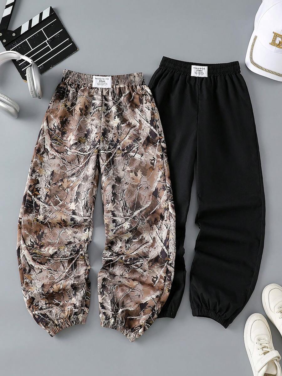 SHEIN Explorewe 青少年男孩植物印花休閒百搭日常穿著長褲 - 彩色 - 查看 1
