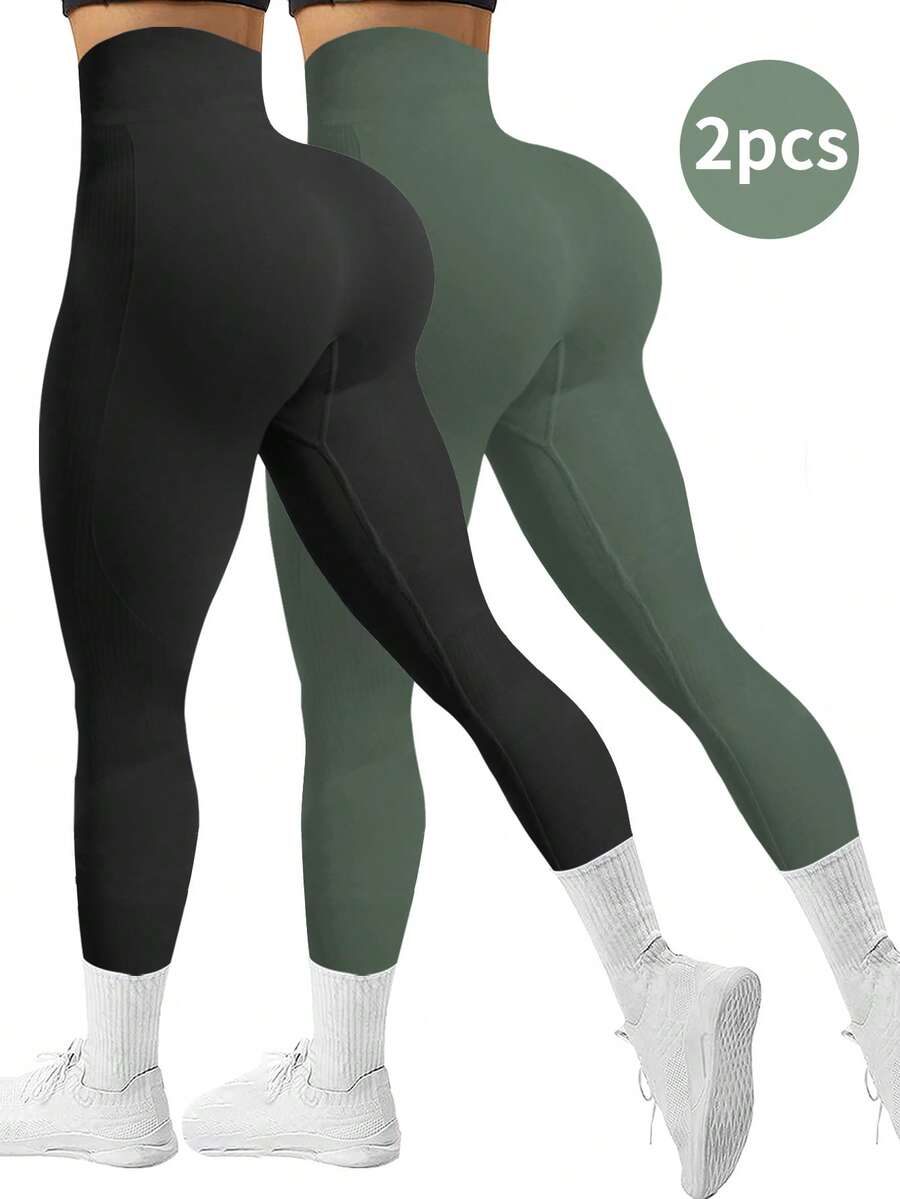 Velisys Velisys 1件女款無縫側條紋寬腰帶基礎高彈力跑步健身運動瑜伽短款緊身褲 - 彩色 - 查看 1