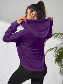 Dewbera Dewbera 女款純色抽繩連帽休閒百搭日常旅行運動夾克 - 紫色 - 查看 7