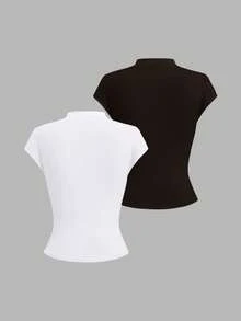 Sweetra Women's Spring/Summer New Solid Color Pleated T-Shirt, Minimalist Versatile, Suitable For Commuting And Daily Wear - Multicolor - View 2
