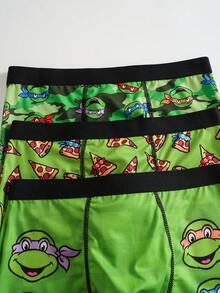 TEENAGE MUTANT NINJA TURTLES | SHEIN Tween Boy 3-Pack Digital Print Green Cute Adorable Boxer Briefs - Army Green - View 3
