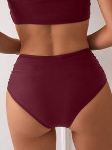SHEIN Swim Women's Solid Color Bikini Bottoms For Beach Vacation - Burgundy - View 2