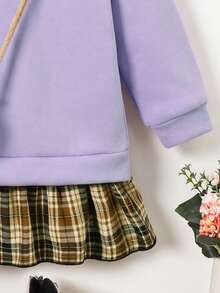 Elladie kids 女童休閒 2 合 1 拼接設計衛衣，適合日常穿著 - 紫色 - 查看 7