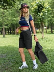 In My Nature 女款休閒可拆卸鈕扣登山褲，多功能運動服 - 黑色 - 查看 4