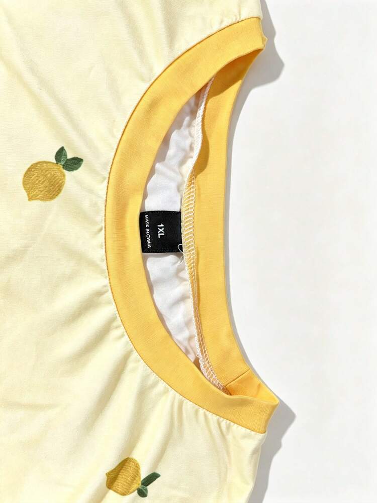 EMERY ROSE Women's Casual Plus Size Sleeveless Round Neck Lemon Pattern Wide Shoulder Vest - Multicolor - View 6
