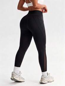 SHEIN Unity Plus Size Mesh Patchwork High Waist Seamless Athletic Leggings - Black - View 2