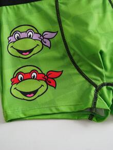 TEENAGE MUTANT NINJA TURTLES | SHEIN Tween Boy 3-Pack Digital Print Green Cute Adorable Boxer Briefs - Army Green - View 5