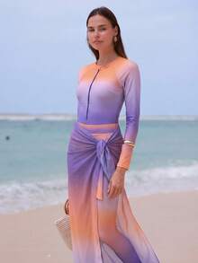 Swim Shayni Gradient Color Conservative Women's Elegant Vacation Swimsuit Set - Multicolor - View 3