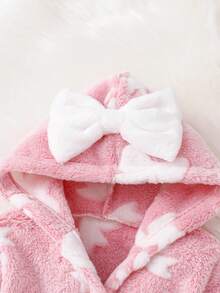 Jubah Mandi/Gaun Tidur Bayi Perempuan Baru Lahir Motif Pita Dua Sisi Bahan Flanel Musim Gugur/Dingin - Baby Pink - View 4