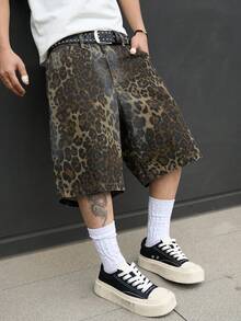 Manfinity EMRG Shorts vaqueros casuales con estampado de leopardo y efecto desgastado para hombre - Multicolor - Ver 7