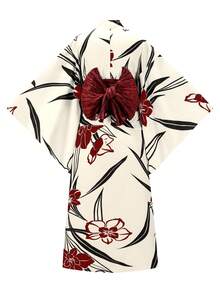 Irokai 日式女款傳統印花浴衣套裝，兩件式夏季祭典和服 - 酒紅色 - 查看 2
