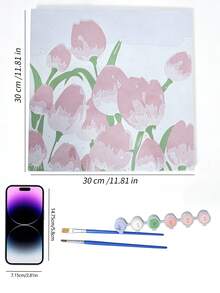 1 件郁金香数字油画套装，适合成人初学者，20 宽 x 20 长或 30 宽 x 30 长帆布画，绘画油画，带 2 支画笔，丙烯颜料花卉和风景，可爱的 DIY 绘画，家居墙壁装饰圣诞节，可作为节日礼物 - 彩色 - 查看 14