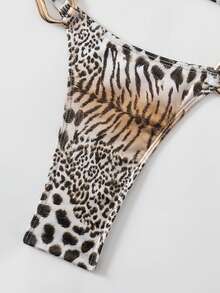 SHEIN Swim Animal Print Gold Trim Bra And Bikini Bottoms Set - Multicolor - View 4