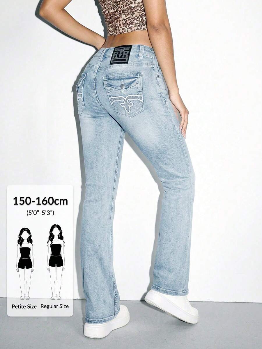 SHEIN PETITE 女款純色極簡日常牛仔褲,適合小個女生 - 淺色水洗藍 - 查看 1