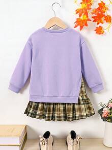 Elladie kids 女童休閒 2 合 1 拼接設計衛衣，適合日常穿著 - 紫色 - 查看 2