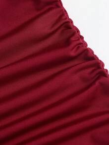 Sweetra Women's Fashion Elegant Sexy Asymmetrical Shoulder Premium Burgundy Color Block Lace Mini Dress Date Night Night Out Summer - Burgundy - View 6
