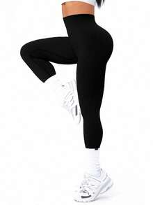 SHEIN Velisys Plus Size Solid Color High Waist Slim Fit Athletic Leggings - Multicolor - View 4