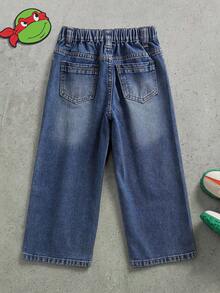 TEENAGE MUTANT NINJA TURTLES | SHEIN Young Boy Casual Washed Cartoon Print Denim Jeans - Blue - View 2