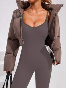 Easithlete 女款素色休閒日常旅行運動細肩帶連身褲 - 橄欖棕 - 查看 5