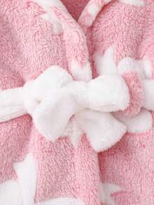 Jubah Mandi/Gaun Tidur Bayi Perempuan Baru Lahir Motif Pita Dua Sisi Bahan Flanel Musim Gugur/Dingin - Baby Pink - View 3