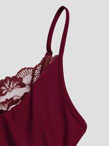 Sweetra Women's Lace Patchwork Pleated Elegant Waist-Cinching Party Midi Dress - Burgundy - View 8
