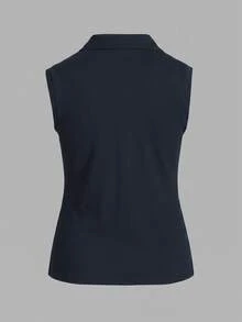 CourtClass CourtClass 女款運動瑜珈戶外健身 Polo 衫，無袖，半拉鍊，開衩下擺 - 藏蓝色 - 查看 8
