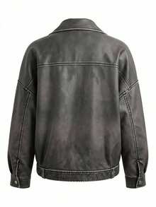 EMERY ROSE Drop Shoulder Zip Up Belted Moto Jacket  - Grey - View 2