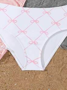 SHEIN Tween Girls 3 件套粉色蝴蝶印花比基尼套装带迷你裙，时尚度假风格，适合游泳、度假、夏季 - 粉色 - 查看 5