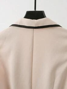 Formidée Plus Size Women Spring/Summer Contrast Trim Blazer Vest + High Waist Pleated Skirt Set, Premium Commuter Elegant Two Pieces Outfit - Multicolor - View 7