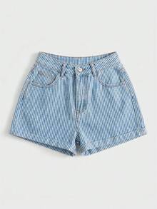 Rivivi 大尺碼夏季休閒條紋牛仔短褲 - 彩色 - 查看 5
