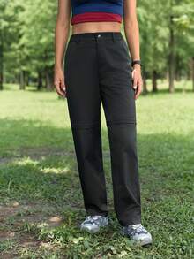 In My Nature 女款休閒可拆卸鈕扣登山褲，多功能運動服 - 黑色 - 查看 5
