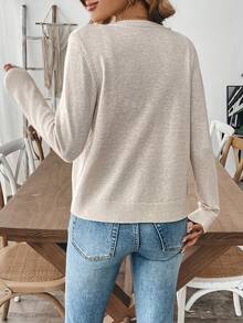 EMERY ROSE Women Casual Solid Color Long Sleeve Cardigan, Versatile Fall Winter Cloth For Women - Apricot - View 2